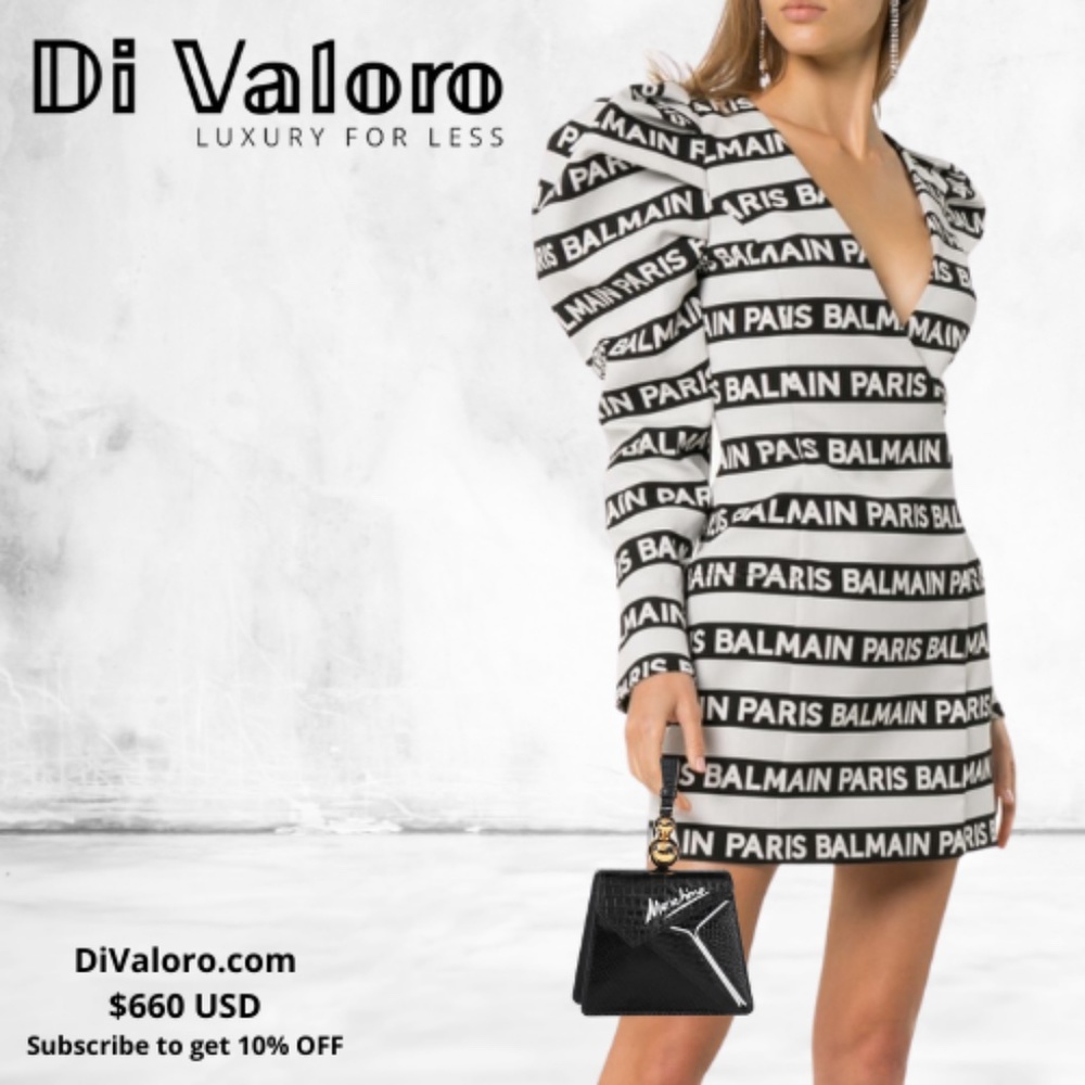 BALMAIN Structured Shoulder Logo-Striped Dress